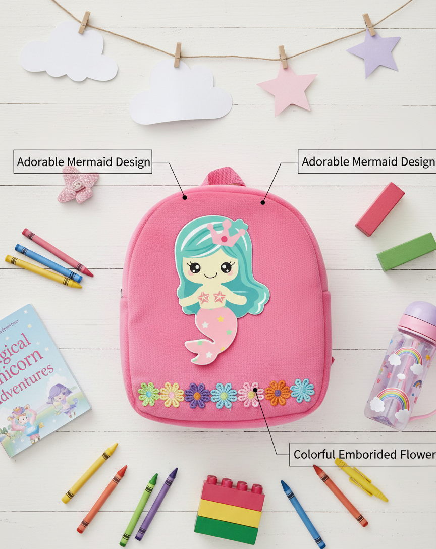 JUMBURA Beautiful Mermaid Backpack for Kids - Perfect for Theme Parties, Gifts, and Toddlers. Ideal Children's School Backpack