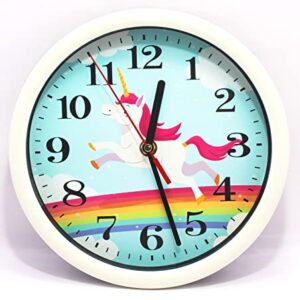 Jumbura 7-Inch Unicorn Wall Clock – White Plastic Decorative Clock for Kids Bedroom, Living Room, Kitchen & Home Décor