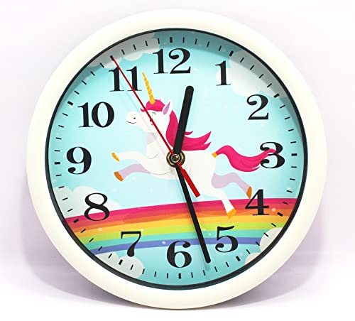 Jumbura 7-Inch Unicorn Wall Clock – White Plastic Decorative Clock for Kids Bedroom, Living Room, Kitchen & Home Décor