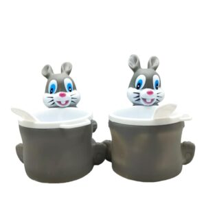 Beautiful Unbreakable Silicone 3D BPA-Free Ice Cream Dessert Serving Bowls Cup with Spoon for Kids (265 ml, Clear) -Pack of 2 pcs(Rabbit & Panda)