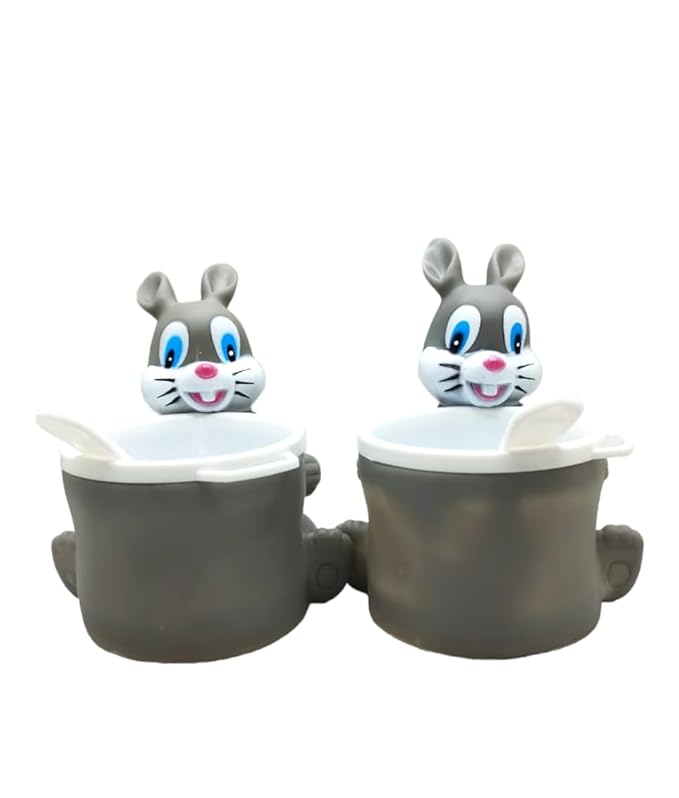 Beautiful Unbreakable Silicone 3D BPA-Free Ice Cream Dessert Serving Bowls Cup with Spoon for Kids (265 ml, Clear) -Pack of 2 pcs(Rabbit & Panda)
