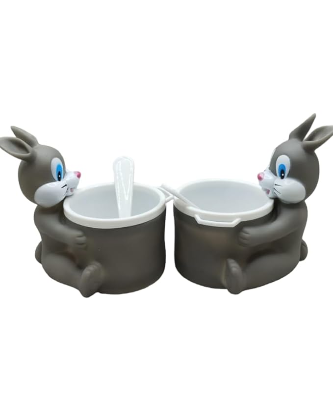 Beautiful Unbreakable Silicone 3D BPA-Free Ice Cream Dessert Serving Bowls Cup with Spoon for Kids (265 ml, Clear) -Pack of 2 pcs(Rabbit & Panda)