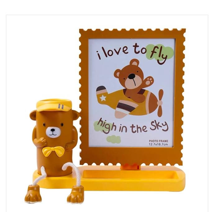 HOME DECOR Quality Material Wall Hanging and Table Top Teddy Desk Organizer & Photo Frame Set for Living Room Office (Brown),Plastic Photo Frames