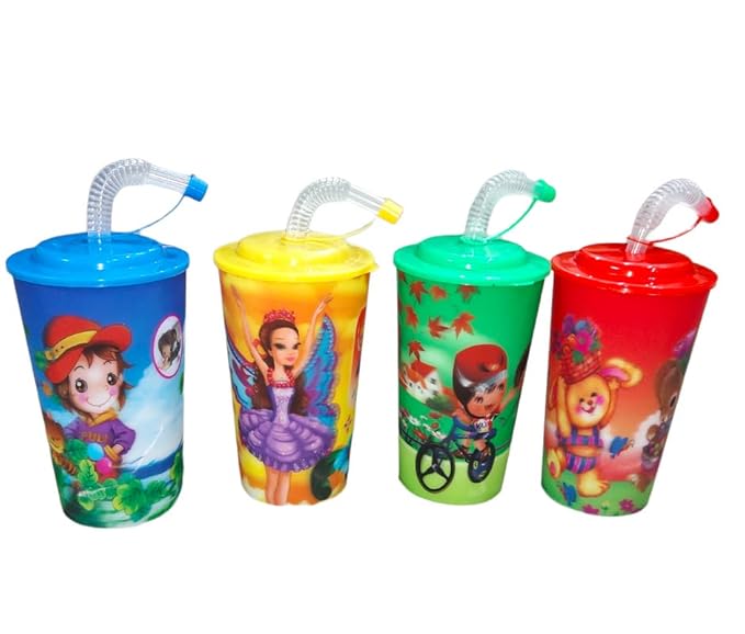 Kids funnyTheme PVC 3D Plastic Tumbler Pack of 6 pcs Return Gift Special for Kids Birthday Party Celebrations 450 ML