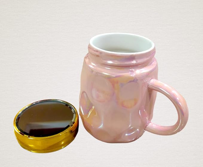 Metallic Holographic Pastel Tea with Mirror lid on top/Coffee Mug | Pearl Glazed Finish | Modern Art | Minimal Design | 350 ML | Ideal for Home Décor & Gifting /1 pc Random Color