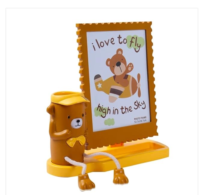 HOME DECOR Quality Material Wall Hanging and Table Top Teddy Desk Organizer & Photo Frame Set for Living Room Office (Brown),Plastic Photo Frames