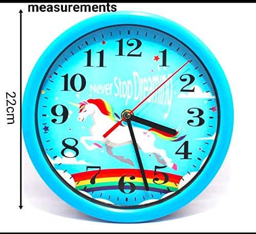 Jumbura 7-Inch Unicorn Wall Clock – Blue Plastic Decorative Clock for Kids Bedroom, Living Room, Kitchen & Home Décor
