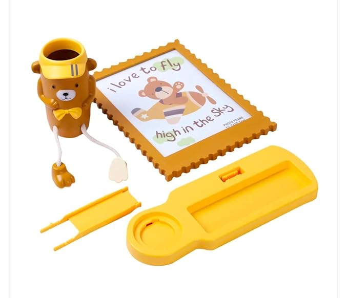 HOME DECOR Quality Material Wall Hanging and Table Top Teddy Desk Organizer & Photo Frame Set for Living Room Office (Brown),Plastic Photo Frames