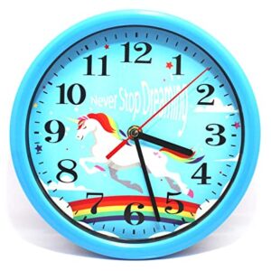 Jumbura 7-Inch Unicorn Wall Clock – Blue Plastic Decorative Clock for Kids Bedroom, Living Room, Kitchen & Home Décor
