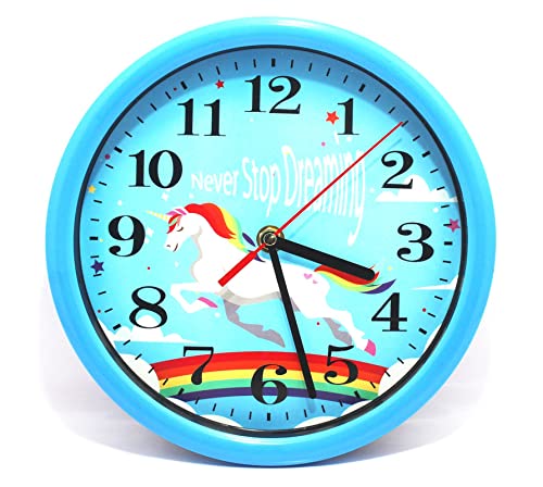 Jumbura 7-Inch Unicorn Wall Clock – Blue Plastic Decorative Clock for Kids Bedroom, Living Room, Kitchen & Home Décor