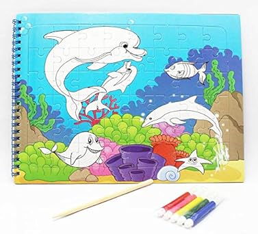 Jumbura 3 in One Coloring Art and Craft Book Set – Puzzle, Scratch Art & Coloring Book for Kids | Enhances Creativity & Imagination