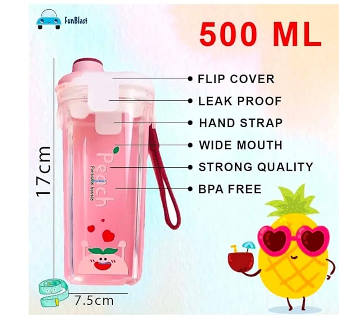 Fruit Theme Water Bottle Tumbler Sipper Cup with Lid & Pop-Up Open, Heavy-Duty Material, 500 ml (1 Piece)
