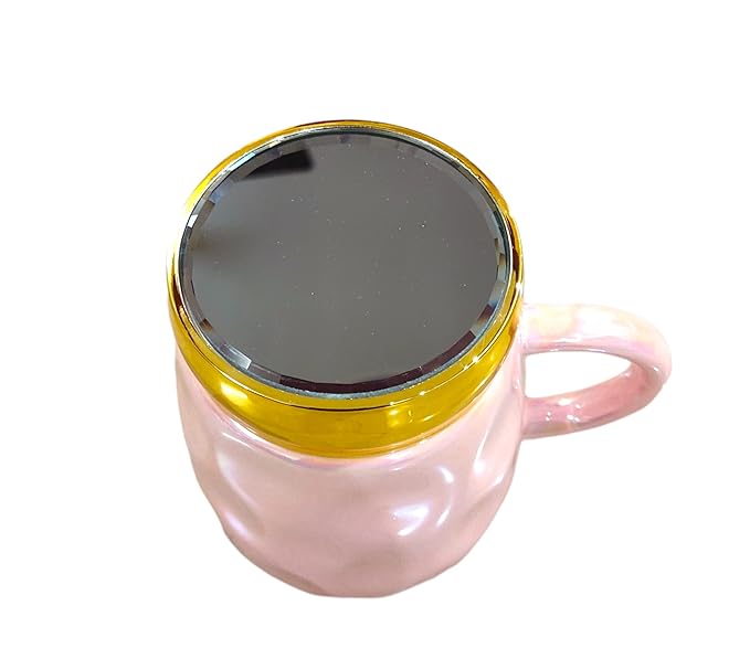 Metallic Holographic Pastel Tea with Mirror lid on top/Coffee Mug | Pearl Glazed Finish | Modern Art | Minimal Design | 350 ML | Ideal for Home Décor & Gifting /1 pc Random Color