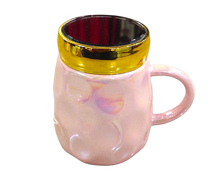 Metallic Holographic Pastel Tea with Mirror lid on top/Coffee Mug | Pearl Glazed Finish | Modern Art | Minimal Design | 350 ML | Ideal for Home Décor & Gifting /1 pc Random Color