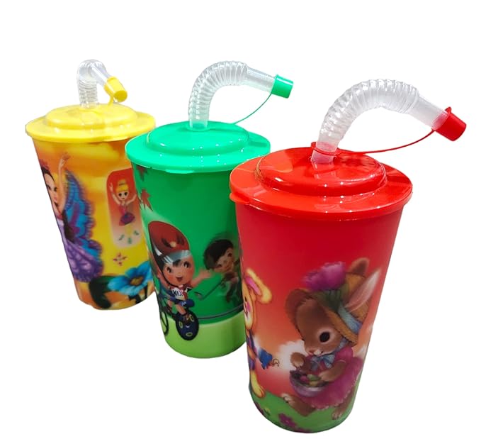Kids funnyTheme PVC 3D Plastic Tumbler Pack of 6 pcs Return Gift Special for Kids Birthday Party Celebrations 450 ML