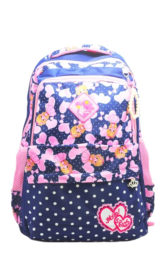 Girls 25L Navy Blue School Backpack – Big Size Comfortable Polyester School Bag for Kids | Casual Daily Use Backpack