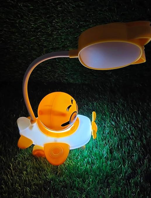 Kids Yellow Helicopter Lamp with Multi-Color Light Shades – 2-Way Lighting Toy Table Lamp for Bedroom, Study & Living Room Decor
