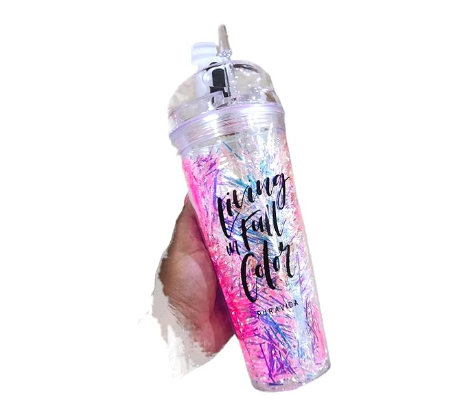 Creative Multipurpose Holographic Beautiful Drinking Sipper Cup with Straw and Closing Lid Drink for Milk, Tea, Coffee, Juice, Thick Shake Random Color 1 pc 650 ml