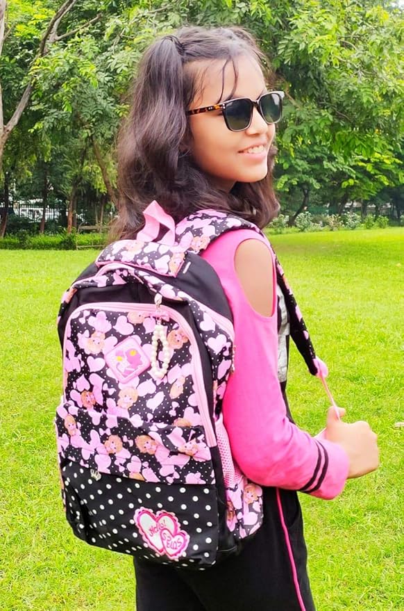 Girls Big Size 25L School Backpack – Black Polyester Casual School Bag for Kids, Comfortable & Durable Daily Use