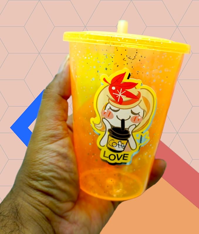 Beautiful Cartoon Theme Sipper with in Built Straw for Birthday Return Gifts-Multicolour- (Pack of 6)