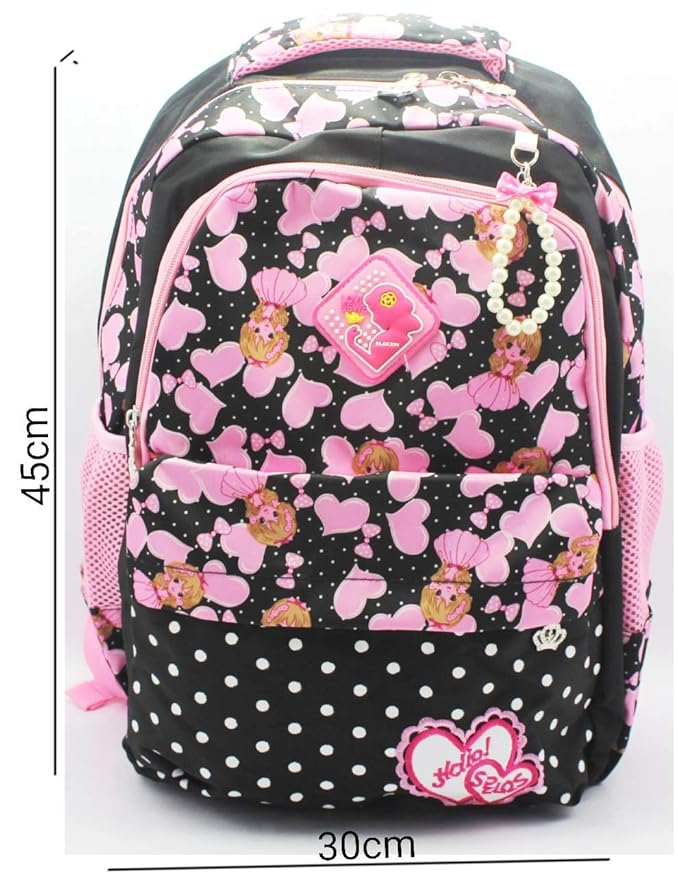 Girls Big Size 25L School Backpack – Black Polyester Casual School Bag for Kids, Comfortable & Durable Daily Use