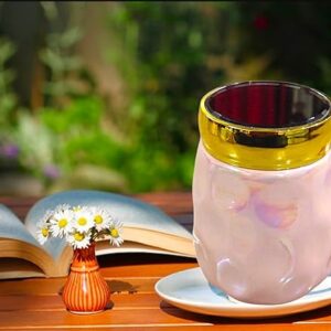 Metallic Holographic Pastel Tea with Mirror lid on top/Coffee Mug | Pearl Glazed Finish | Modern Art | Minimal Design | 350 ML | Ideal for Home Décor & Gifting /1 pc Random Color