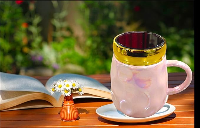 Metallic Holographic Pastel Tea with Mirror lid on top/Coffee Mug | Pearl Glazed Finish | Modern Art | Minimal Design | 350 ML | Ideal for Home Décor & Gifting /1 pc Random Color