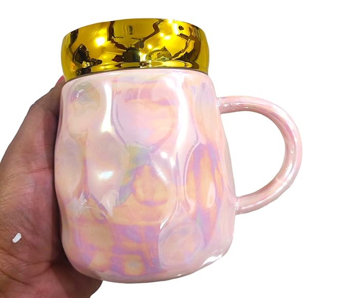 Metallic Holographic Pastel Tea with Mirror lid on top/Coffee Mug | Pearl Glazed Finish | Modern Art | Minimal Design | 350 ML | Ideal for Home Décor & Gifting /1 pc Random Color