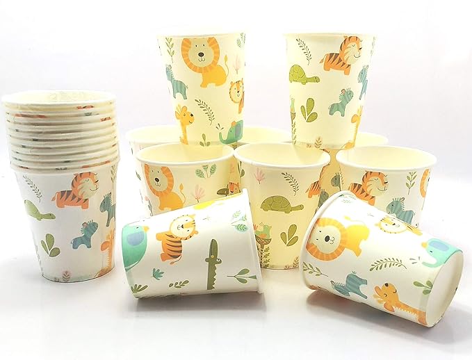 Combo Pack Jungle Safari Theme Party Supplies – 20 Cups, 2 Banner Set & 8 Party Horns | Animal Theme Decoration Kit