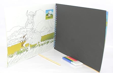 Jumbura 3 in One Coloring Art and Craft Book Set – Puzzle, Scratch Art & Coloring Book for Kids | Enhances Creativity & Imagination