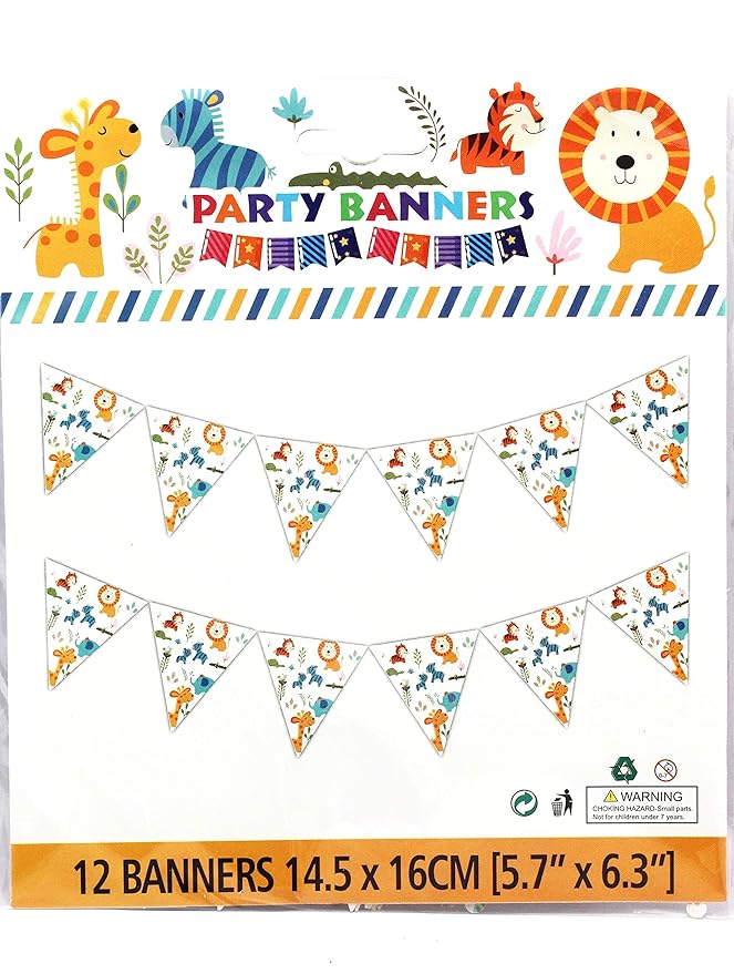 Combo Pack Jungle Safari Theme Party Supplies – 20 Cups, 2 Banner Set & 8 Party Horns | Animal Theme Decoration Kit