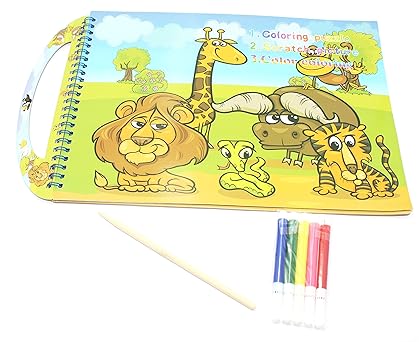 Jumbura 3 in One Coloring Art and Craft Book Set – Puzzle, Scratch Art & Coloring Book for Kids | Enhances Creativity & Imagination