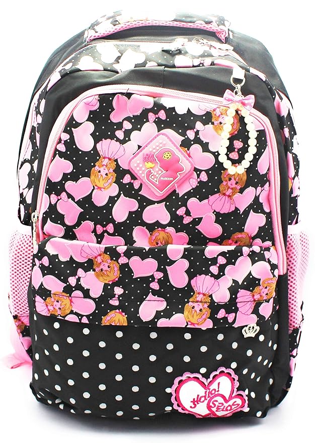 Girls Big Size 25L School Backpack – Black Polyester Casual School Bag for Kids, Comfortable & Durable Daily Use