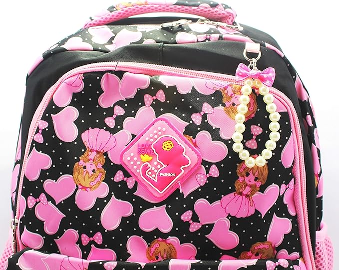 Girls Big Size 25L School Backpack – Black Polyester Casual School Bag for Kids, Comfortable & Durable Daily Use