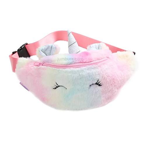 Jumbura Unicorn Waist Bag for Kids – Cute Fur Plush Belt Bag with Adjustable Strap, Small Unicorn Bum Bag for Girls & Boys, Kids Fanny Pack for Travel, Running, Camping (1 Assorted Color)