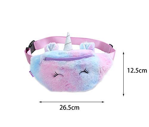 Jumbura Unicorn Waist Bag for Kids – Cute Fur Plush Belt Bag with Adjustable Strap, Small Unicorn Bum Bag for Girls & Boys, Kids Fanny Pack for Travel, Running, Camping (1 Assorted Color)