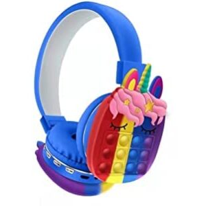Unicorn Over-Ear Bluetooth Headphones for Kids | Adjustable Headband with Silicone Fidget Pop | Built-in Mic | Wireless Headset for Smartphone, Tablet & Computer (Multicolor)