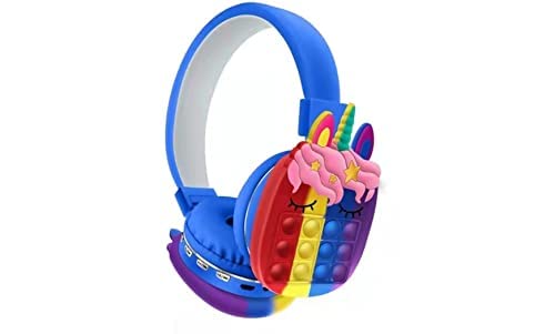 Unicorn Over-Ear Bluetooth Headphones for Kids | Adjustable Headband with Silicone Fidget Pop | Built-in Mic | Wireless Headset for Smartphone, Tablet & Computer (Multicolor)