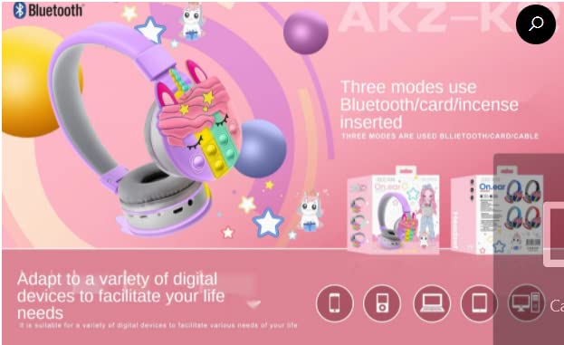 Unicorn Over-Ear Bluetooth Headphones for Kids | Adjustable Headband with Silicone Fidget Pop | Built-in Mic | Wireless Headset for Smartphone, Tablet & Computer (Multicolor)