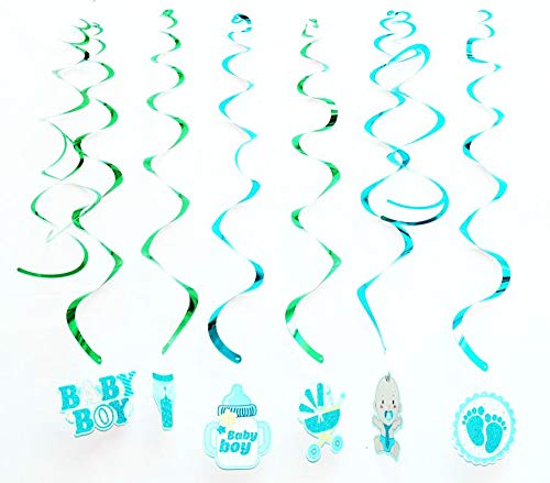 Blue Swirl Hanging Birthday Decorations – Colorful Party Swirls with 6 Cutout Designs & 6 Extension Swirls | Ceiling Hanging Decor for Birthday Party Supplies