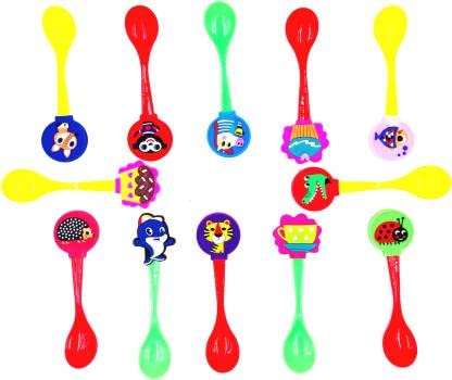 Beautiful Jungle Theme Silicone Top Spoon for Kids | Safe & Cute Feeding Spoon | Birthday Return Gift Set (Pack of 12)