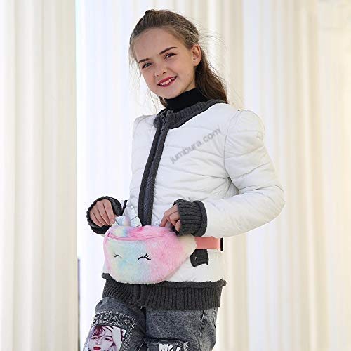 Jumbura Unicorn Waist Bag for Kids – Cute Fur Plush Belt Bag with Adjustable Strap, Small Unicorn Bum Bag for Girls & Boys, Kids Fanny Pack for Travel, Running, Camping (1 Assorted Color)