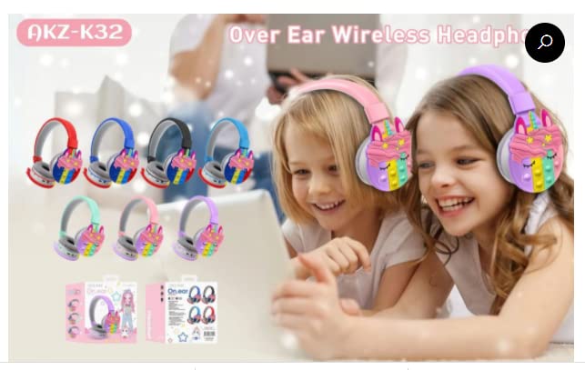 Unicorn Over-Ear Bluetooth Headphones for Kids | Adjustable Headband with Silicone Fidget Pop | Built-in Mic | Wireless Headset for Smartphone, Tablet & Computer (Multicolor)