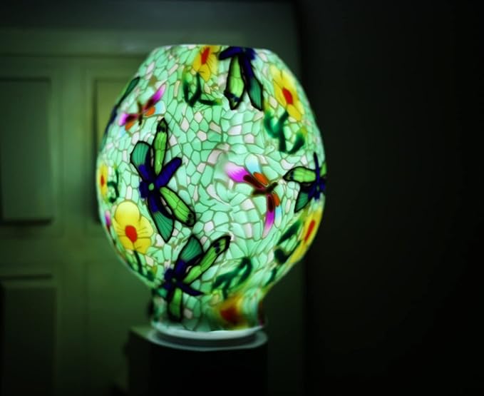 Ceramic Mosaic Night Lamp with LED Light & On/Off Switch | Decorative Table Lamp for Bedroom, Living Room | Unique Gift Item (Designs May Vary)