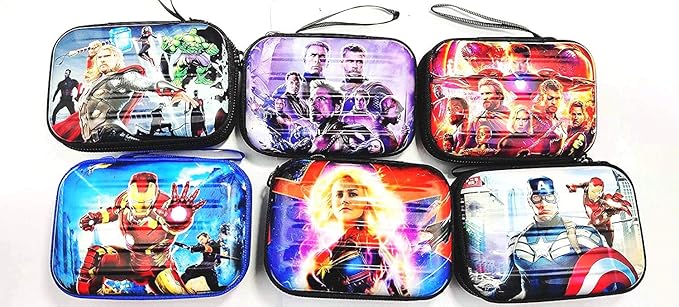Avengers Metal Tin Case Pouch (Pack of 6), Small Storage Box for Earphones, Coins, Jewelry & Accessories, Party Favor Gift – Assorted Colours