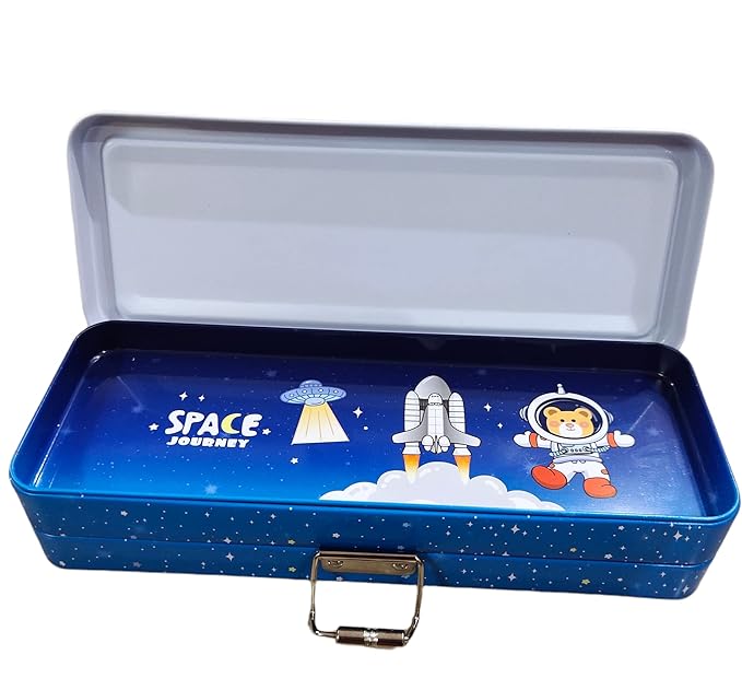 Jumbura Beautiful Space Theme Pencil Box with Multiple Compartment with 2 Pencil 1 Eraser 1 Scale 1 Sharpener for Kids Birthday Return Gift Supply