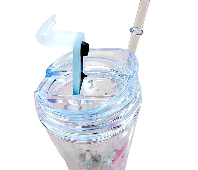 Unicorn Theme Transparent Sipper/Water Bottle/Tumbler 450 ml with Straw for Girls Boys Kids Gifting/Glitter Sipper