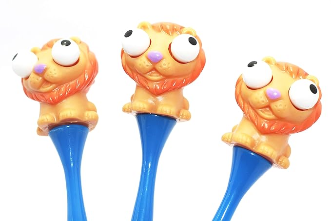 Silicone Pop Eye Animal Theme Ball Point Pens for Kids – Jungle Lion Design Return Gift Set (Pack of 3) | Cute Cartoon Pens for School, Party Favors & Kids Gifts