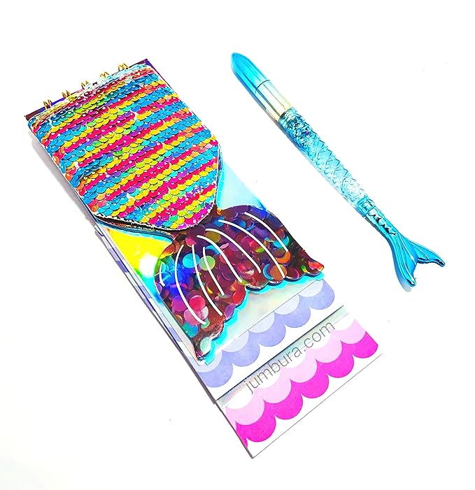 Mermaid Sequin Tail 3-Layer Diary Set for Kids with Shining LED Light Gel Pen (Assorted Colors) – Cute Lock Diary Notebook for Girls, Gift for School & Return Gifts