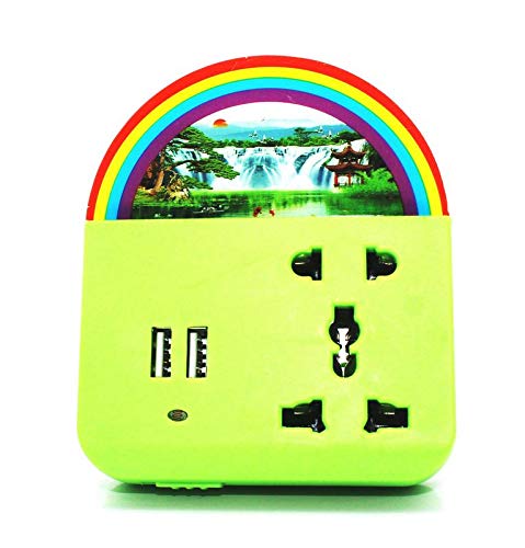 4-in-1 Automatic Sensor Night Lamp – Dual USB Charging Ports, Mobile Stand & Universal Socket (Green)